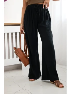 Mušelínové kalhoty se širokou nohavicí černý