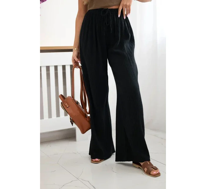 Mušelínové kalhoty se širokou nohavicí černý Mušelínové kalhoty se širokou nohavicí černý