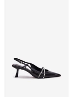 Lakierowane Czółenka Na Szpilce Z Ozdobnymi Paskami Czarne Jelmia