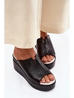 Dámské sandály z přírodní kůže na platformě Vinceza 95392 Černé