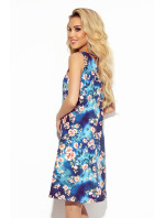 Voľné letné šaty s výstrihom Numoco - modré s kvetinovou potlačou
