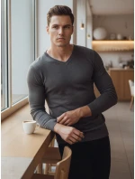 Pánsky tmavosivý sveter s golierom FashionStreet WX2219