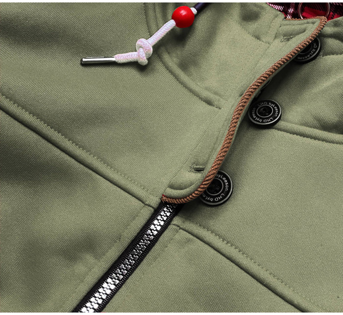 Dámska mikina v khaki farbe na zips (AMG-686)