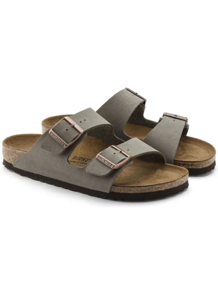 Dámske/pánske žabky Birkenstock Arizona Birko-Flor Nubuck Stone Regular Wide Grey (0151211)