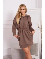 Zateplené šaty s kapucňou mocca