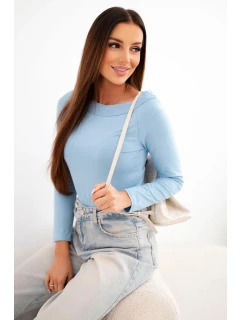 Dámska blúzka z viskózy so širokým výstrihom a dlhými rukávmi modrá