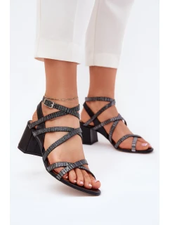Skórzane Sandały Damskie Z Paseczkami Na Słupku Maciejka 06969-01 Czarne