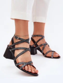 Skórzane Sandały Damskie Z Paseczkami Na Słupku Maciejka 06969-01 Czarne