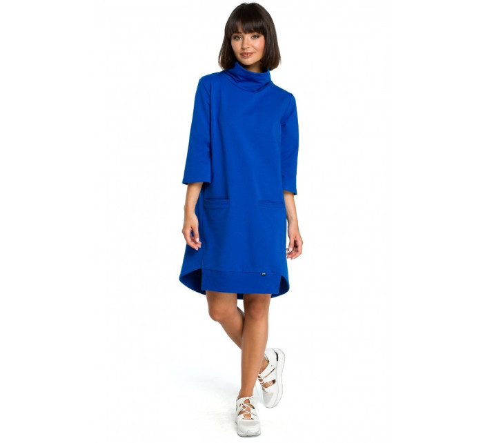 B089 Asymetrické šaty so zvlneným výstrihom - kráľovská modrá
