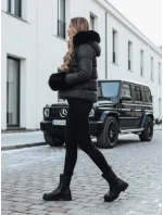 Dámská zimní bunda krátká prošívaná s kožešinou černá Dstreet model 21990856 - FashionStreet
