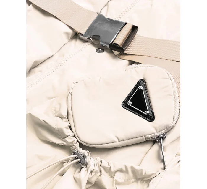 Krátká béžová dámská bunda s páskem model 17032530 - Ann Gissy Krátká béžová dámská bunda s páskem model 17032530 - Ann Gissy