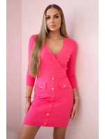 Žebrované šaty s ozdobnými knoflíky malinová Žebrované šaty s ozdobnými knoflíky malinová