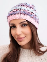 Dámska zimná čiapka s farebnou priadzou a elastickou šnúrkou K352 svetloružová+fialová+modrá