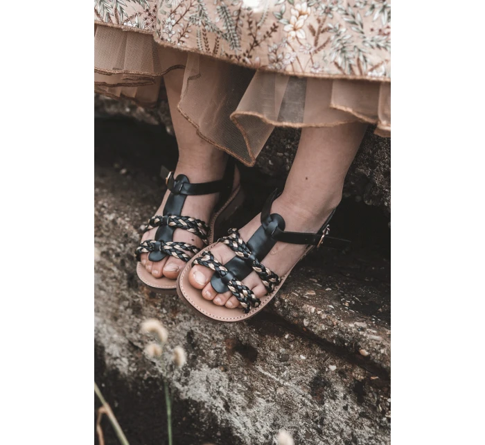 Dětské sandály na suchý zip s pruhy Černá model 21621461 - Boto