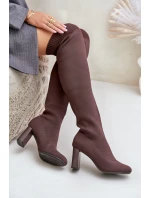 Kozaki Ze Skarpetkową Cholewką Za Kolano Na Słupku Brązowe Esanira Kozaki Ze Skarpetkową Cholewką Za Kolano Na Słupku Brązowe Esanira