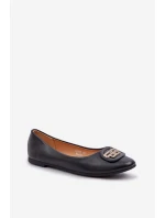 Baleriny Na Płaskiej Podeszwie Z Ozdobą Czarne Ainoria