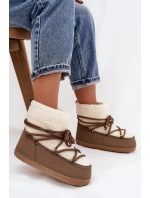 Dámské sněhule s beránkovou podšívkou na zavazování tmavě béžové Belira