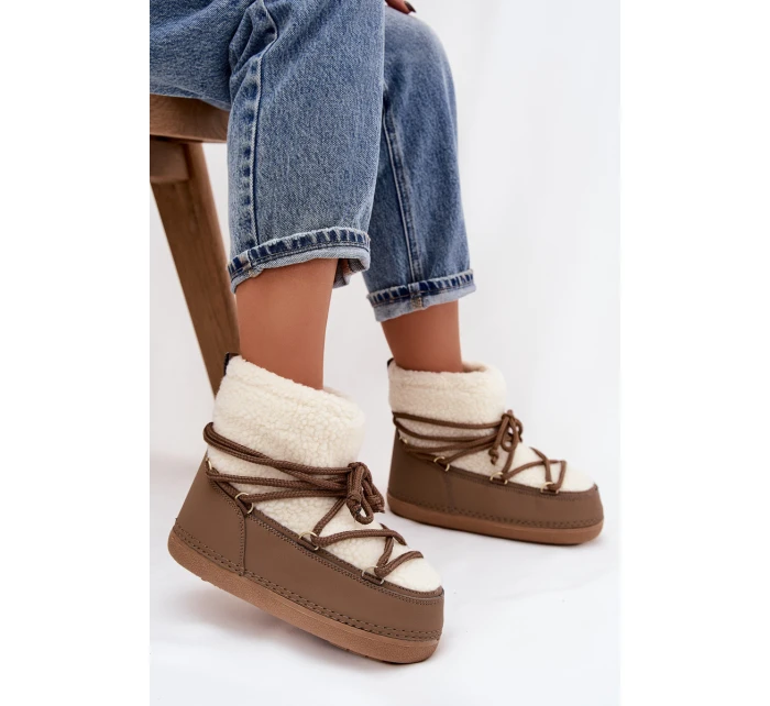 Dámské sněhule s beránkovou podšívkou na zavazování tmavě béžové Belira