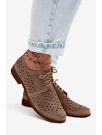 Kožené Semišové Dámské Polobotky S Vzorem Na Ploché Podpatku  Cappuccino model 22140973 - Zazoo