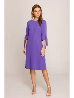 S393 Šaty áčkového strihu so zaväzovacími rukávmi - fialové