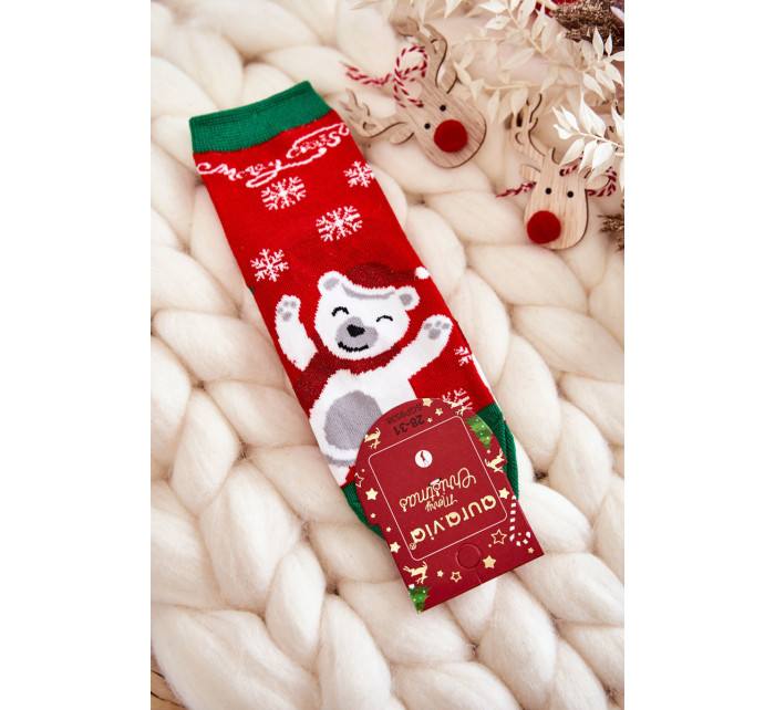 Detské ponožky "Veselé Vianoce" Veselý medveď červený