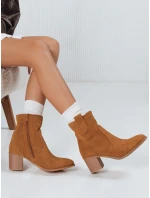 Dámske semišové čižmy na podpätku camel FashionStreet ZY1233
