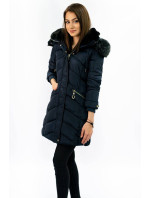 Tmavo modrá prešívaná dámska zimná bunda s kapucňou (W732)