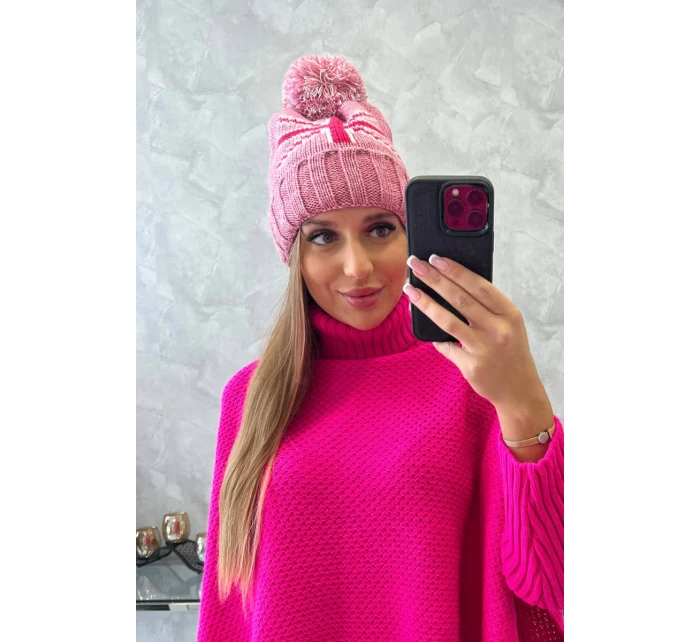 Dámska čiapka s brmbolcom Elizabeth K386 tmavo ružová
