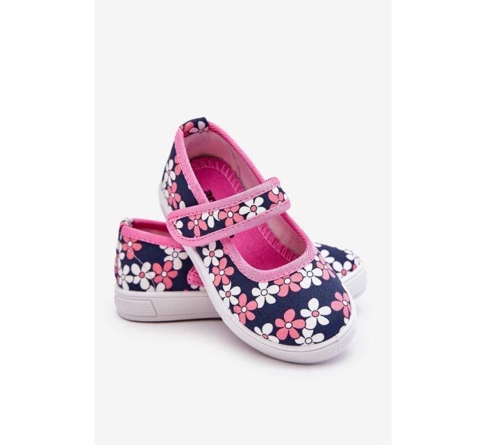 Dziecięce Baleriny W Kwiatuszki Granatowo-Różowe Noah Dziecięce Baleriny W Kwiatuszki Granatowo-Różowe Noah