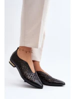 Zazoo 2883 Ażurowe Baleriny Ze Skóry Naturalnej Czarne