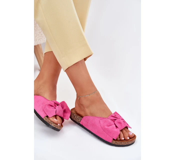 Klapki Damskie Na Korkowej Podeszwie Kokardką Fuksja Seressa