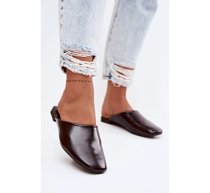 Dámské Mules z Umělé Kůže Ploché Čokoládové Romelle