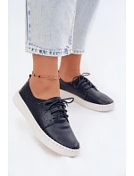 Dámské otevřené polobotky na šněrování tmavě modré model 22133930 - Boto