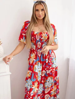 Viskózové šaty s volánovým výstrihom 29475 červená - Kesi