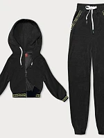 Pruhovaná tepláková súprava s ozdobným rebrovaním čierna (AMG-345A)