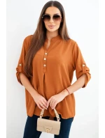 Halenka s delším zadním dílem tmavě camelová