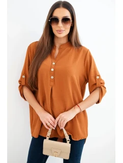 Halenka s delším zadním dílem tmavě camelová