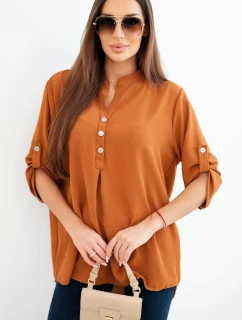 Blúzka s dlhším zadným dielom tmavá ťava