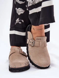 Dámske semišové papuče na platforme Big Star - béžové