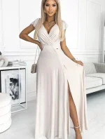 411-4 CRYSTAL trblietavé dlhé šaty s výstrihom - BEACH