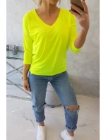 Halenka s výstřihem do V žlutá neonová Halenka s výstřihem do V žlutá neonová