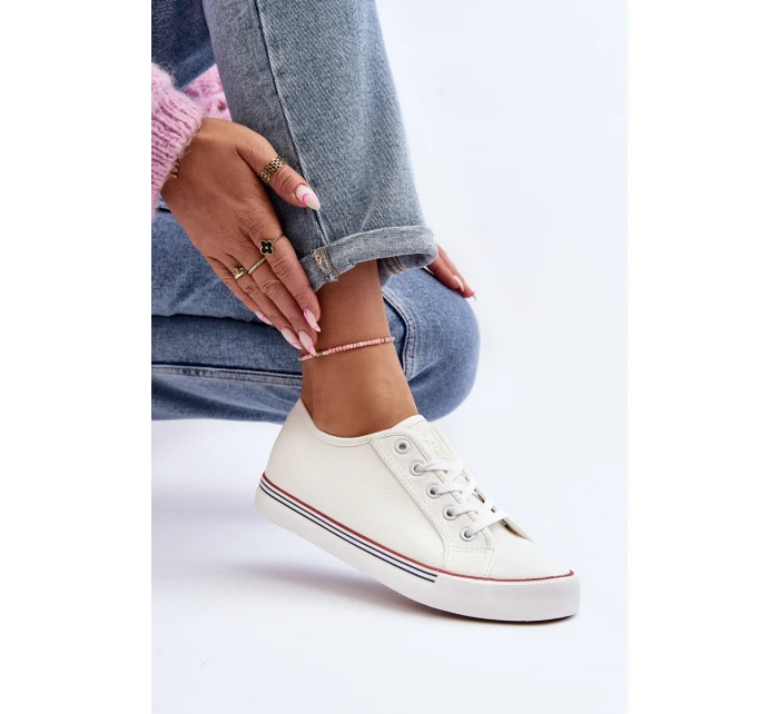 Damskie Trampki Z Eko Skóry Białe Lirean