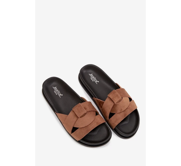 Dámské pantofle Eko semiš s pásky hnědé Marivessa