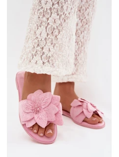 Dámské ploché pantofle s ozdobnými květinami Růžové Elzoria