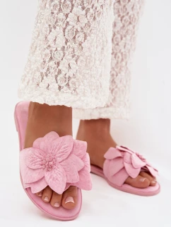 Dámské ploché pantofle s ozdobnými květinami Růžové model 22032028 - Boto