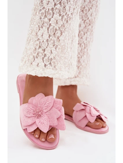 Dámské ploché pantofle s ozdobnými květinami Růžové Elzoria