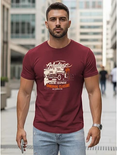 Pánske tričko VINTAGE CAR s potlačou FashionStreet bordová NX5082R