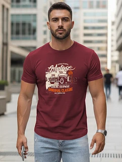 Pánske tričko VINTAGE CAR s potlačou FashionStreet bordová NX5082R