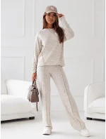 Béžový úpletový komplet blůza a kalhoty model 19673971 - Moon Béžový úpletový komplet blůza a kalhoty model 19673971 - Moon