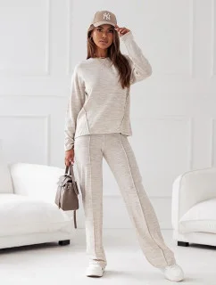 Béžový úpletový komplet blůza a kalhoty model 19673971 - Moon